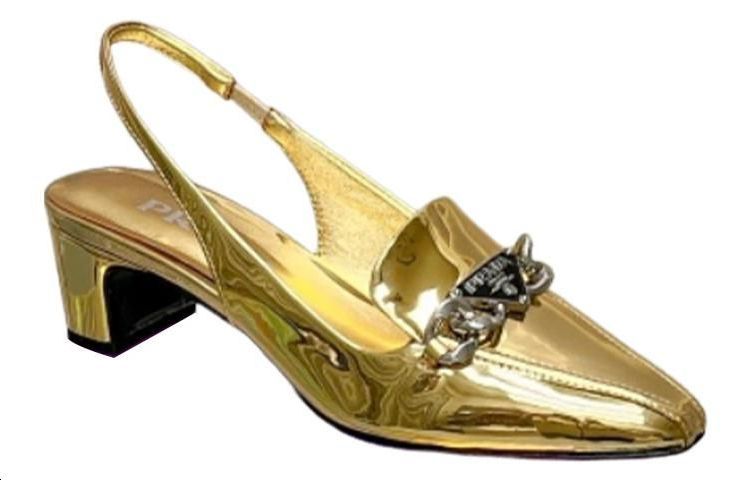 PRADA Chunky Heel High Heels 4.5cm Women's Gold