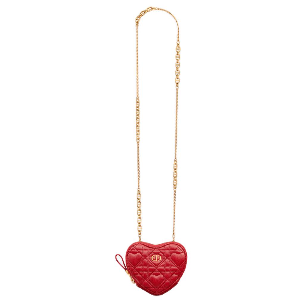 DIOR Caro Calfskin Heart Shaped Bag, Handheld Bag, Shoulder Bag, Crossbody Bag Women's Red