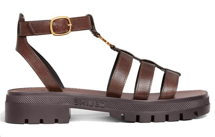 CELINE Cuir Triomphe Roman Sandals Women's Brown