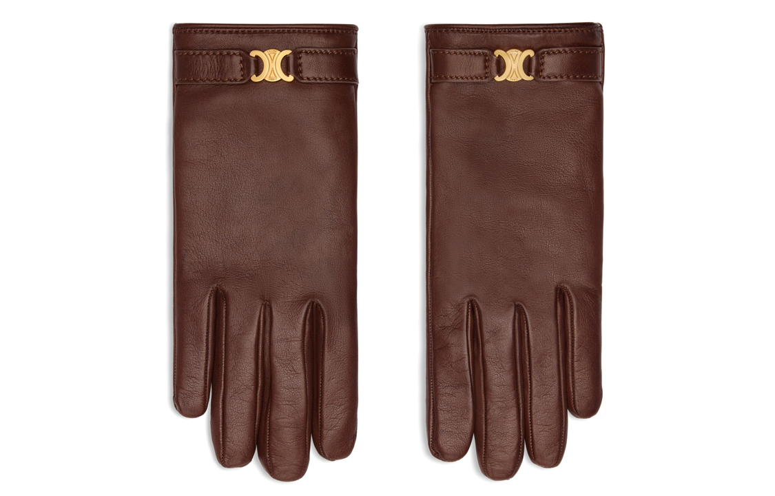 CELINE Cashmere Gloves Unisex Brown