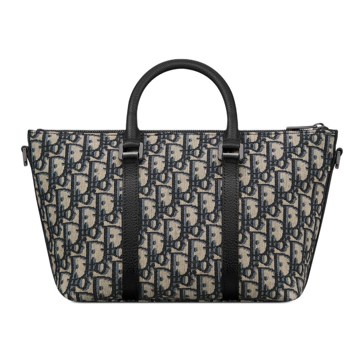 DIOR Oblique Printed Fabric Grained Cow Leather Shoulder Bag Crossbody Bag Men's Beige & Black
