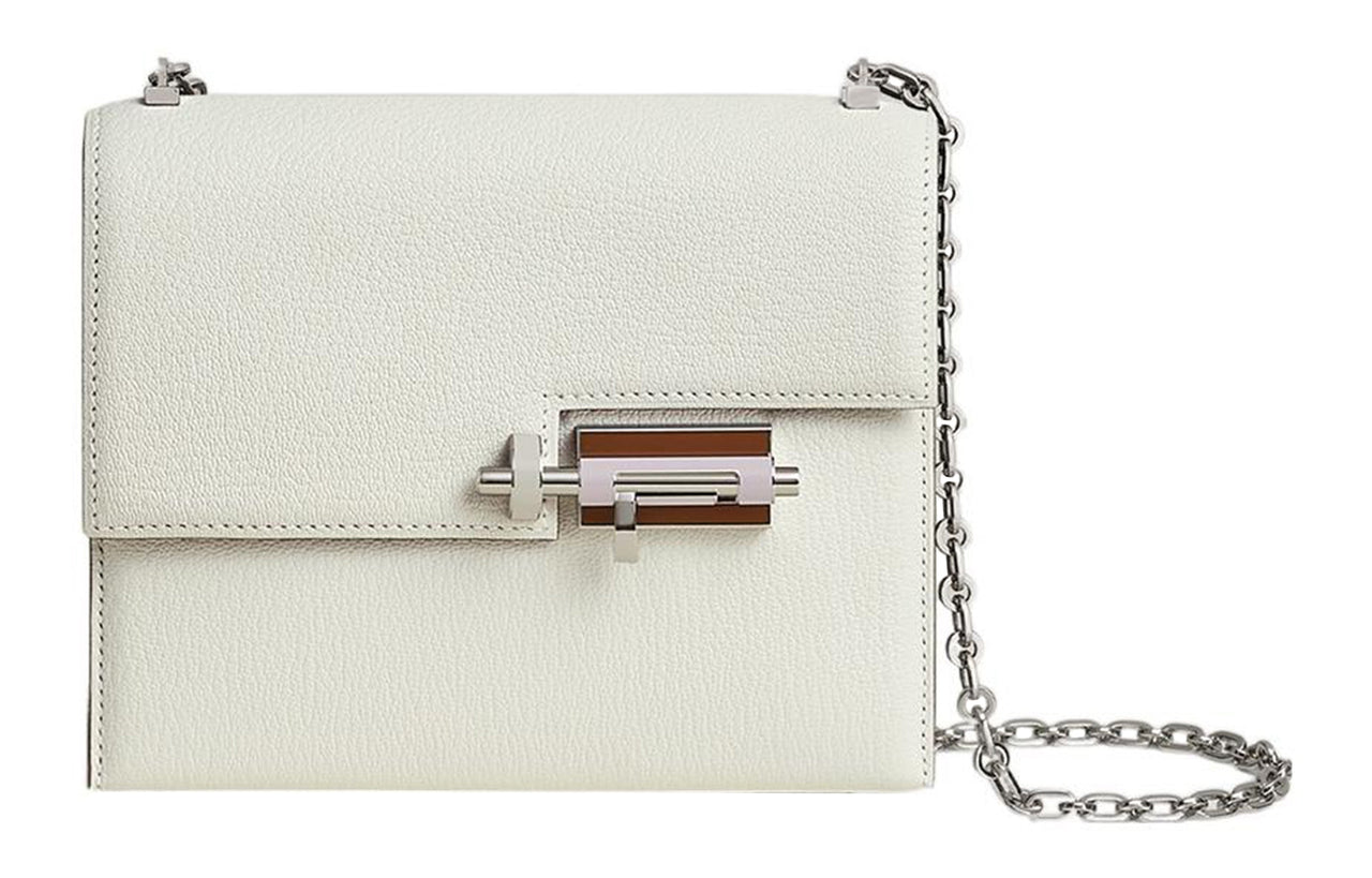 HERMES Verrou Mysore Goat Skin Handgun Bag Shoulder Bag Crossbody Bag Women's Mushroom White/Light Purple/Gold
