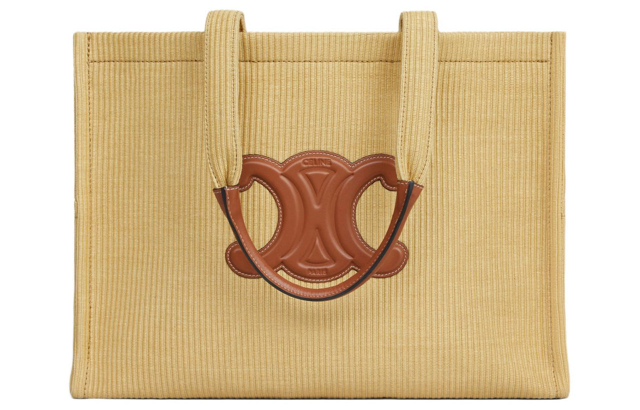 CELINE Cabas Thais Fabric With Calfskin Tote Bag Shopping Bag Shoulder Bag Handbag Large Size Women's Natural & Umber
