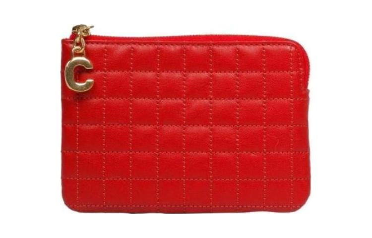 CELINE Calfskin Coin Purse Card Clip Card Holder Women's Red