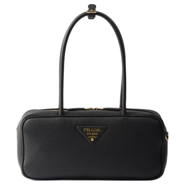 PRADA Calfskin Shoulder Bag Medium Size Women's Black