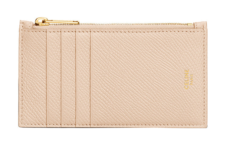CELINE Cow Leather Coin Purses Card Holders Women's Nude Pink