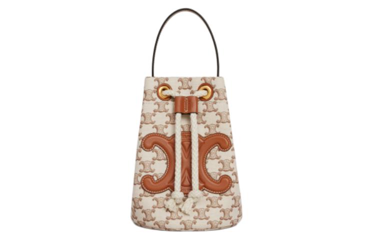 CELINE Fabric With Cow Leather One Shoulder Handbag Women's Brown & White