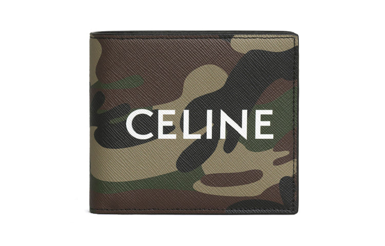 CELINE Cow Leather Wallet Unisex Camouflage/Khaki