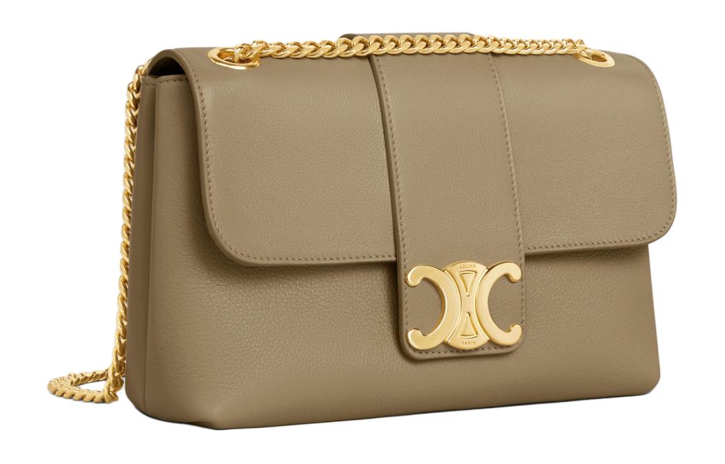 CELINE Calfskin Portable Crossbody Bag, Shoulder Bag Medium Size Women's Tan