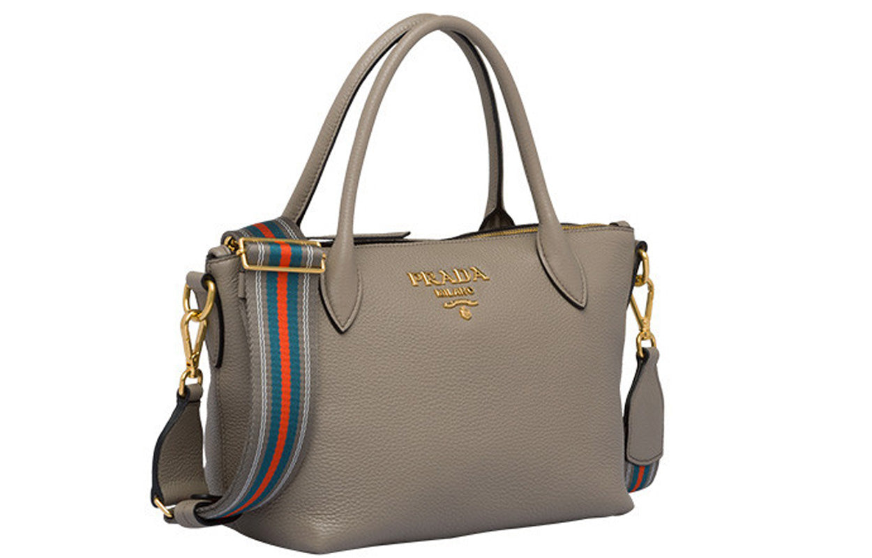 PRADA Cow Leather Portable Crossbody Bag Shoulder Bag Women's Gray