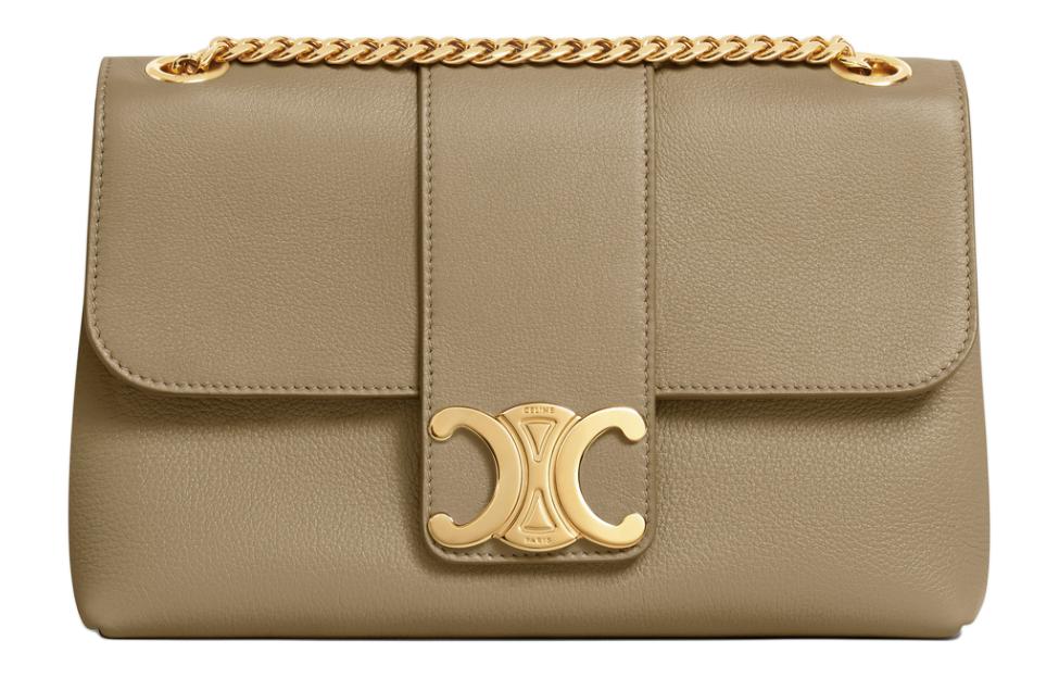 CELINE Calfskin Portable Crossbody Bag, Shoulder Bag Medium Size Women's Tan