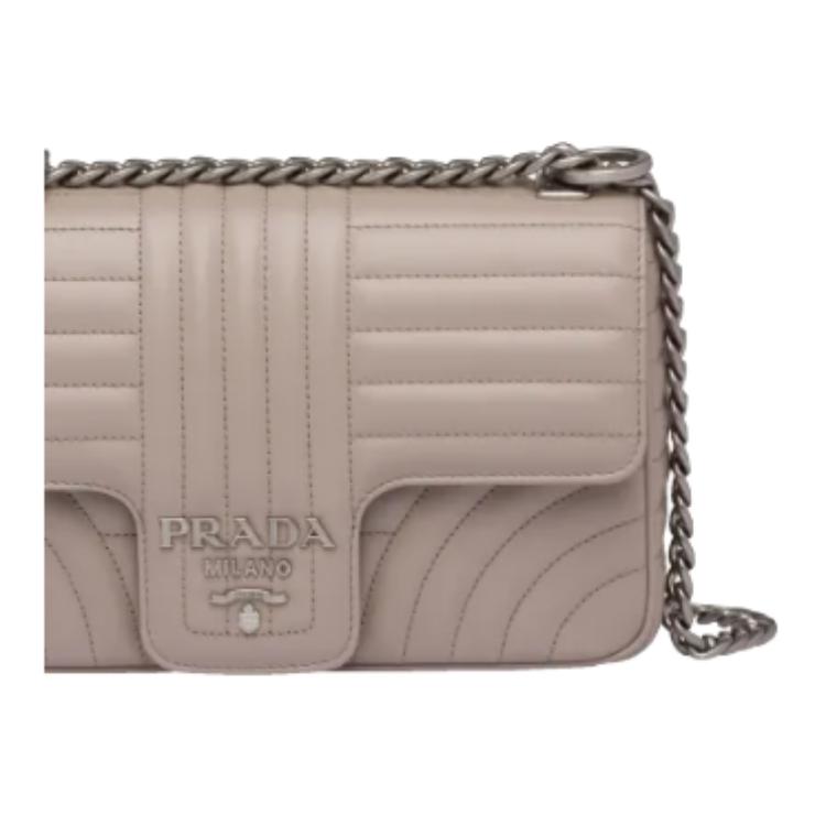 PRADA Diagramme Leather Shoulder Bag Medium Size Women's Gray