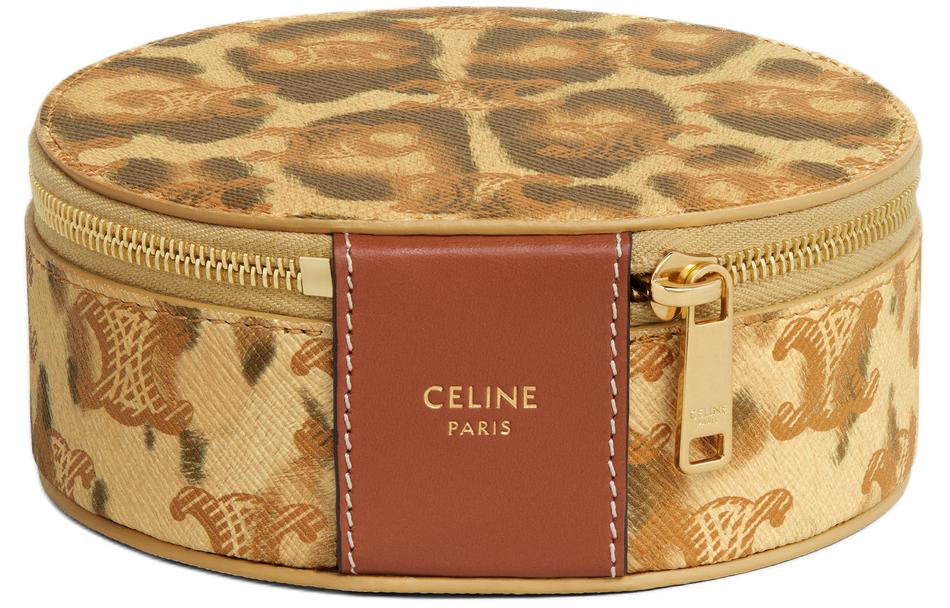 CELINE Canvas With Calfskin Storage Bag Women's Leopard Print