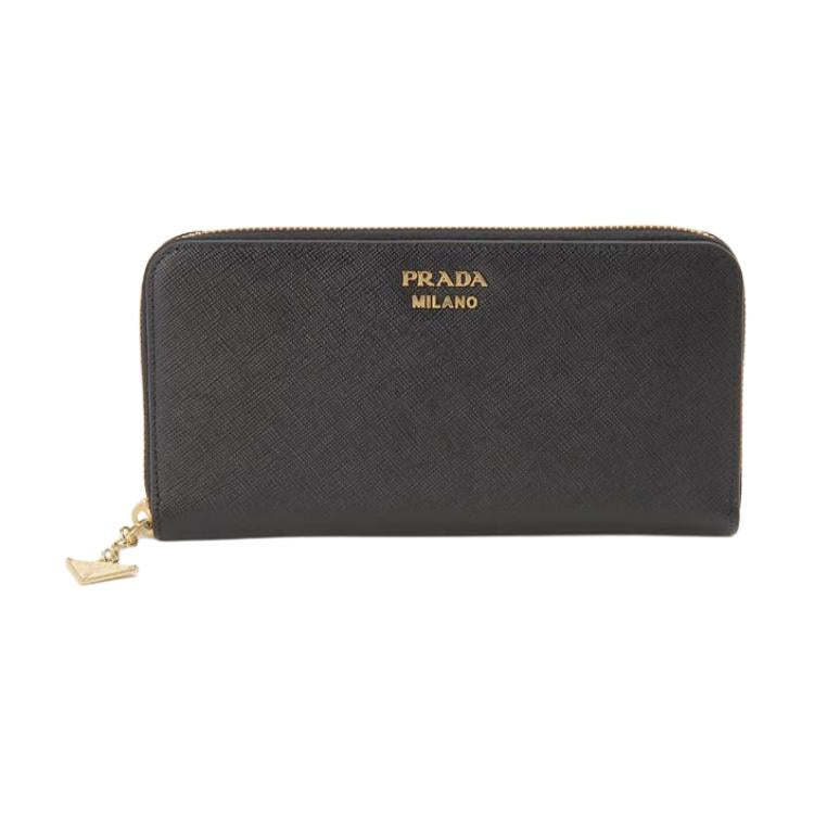 PRADA Cross-Stitch Leather Wallet Women's Black