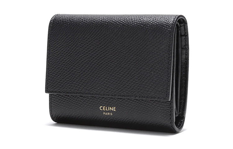 CELINE Cow Leather Wallet Women's Black