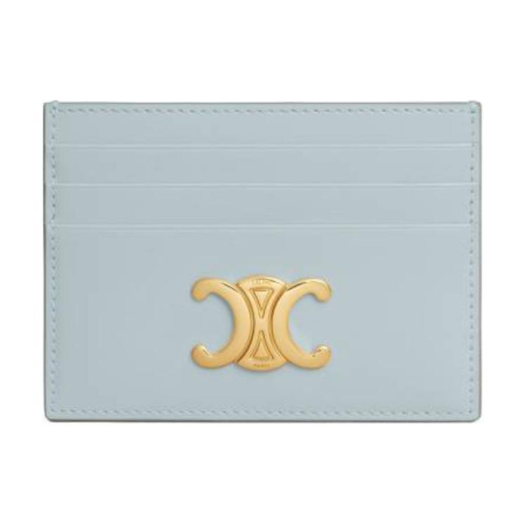 CELINE Calfskin Card Holder Women's Ice Blue