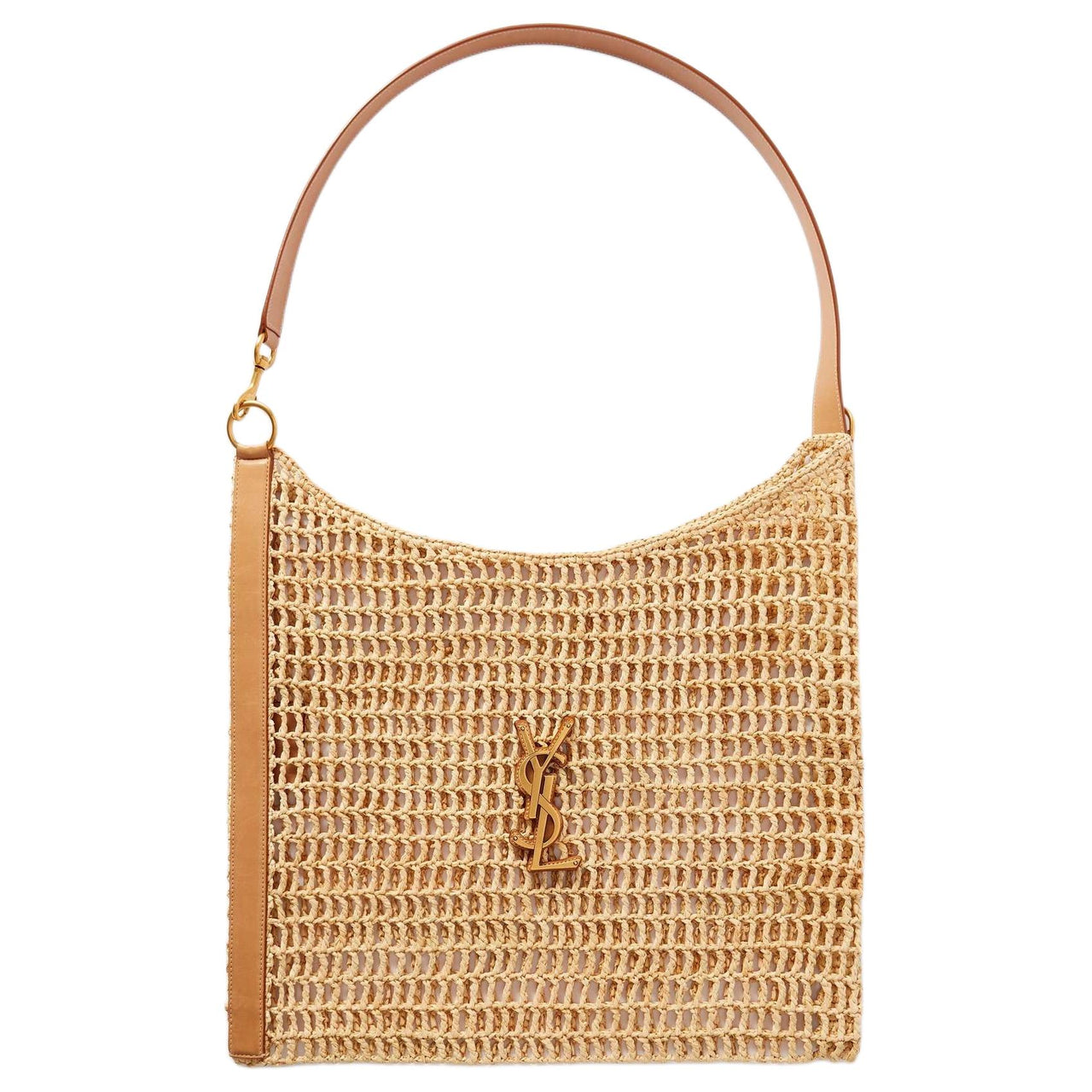 SAINT LAURENT Raffia Shoulder Bag Women's Khaki & Brown