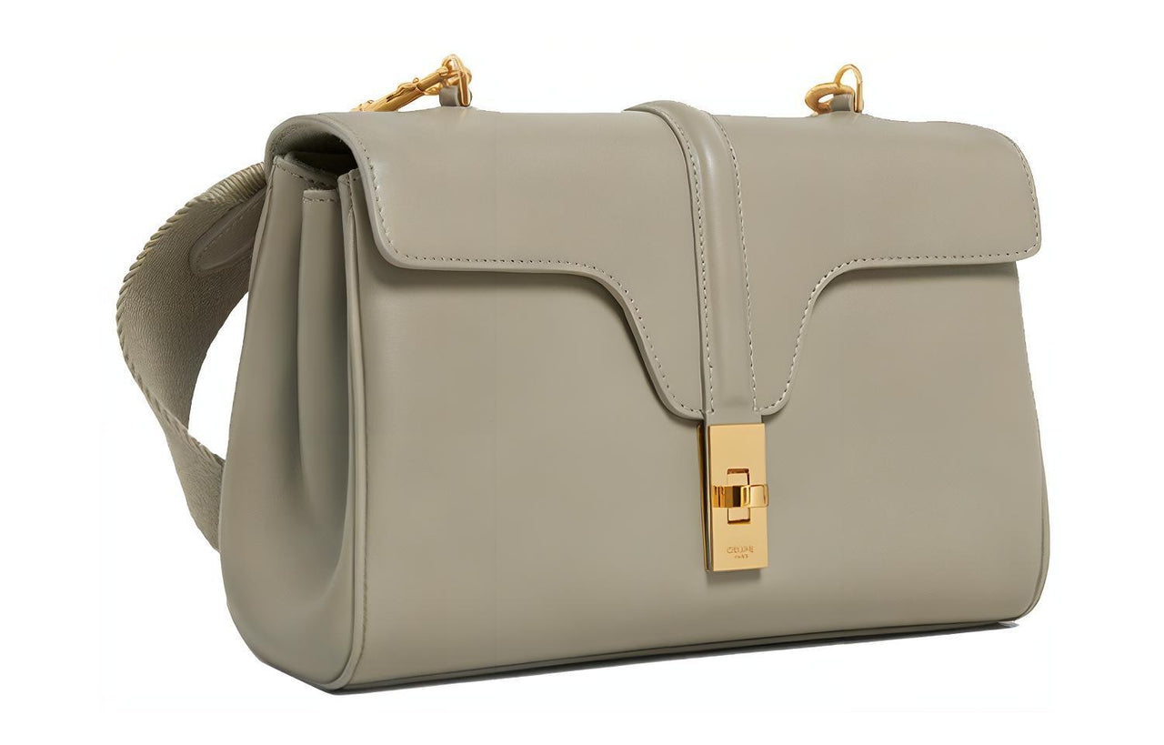 CELINE Cow Leather Shoulder Bag, Crossbody Bag Women's Gray Green