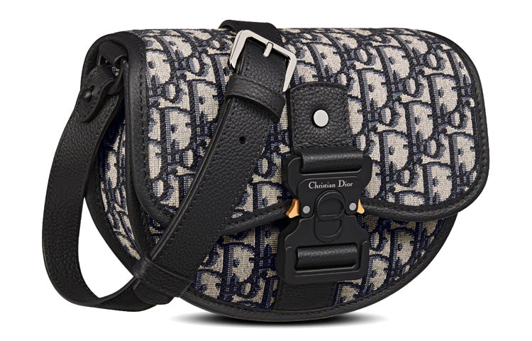 DIOR GallopOBLIQUE Jacquard Fabric Patchwork Cow Leather Messenger Bag Shoulder Bag Crossbody Bag Men's Beige & Black