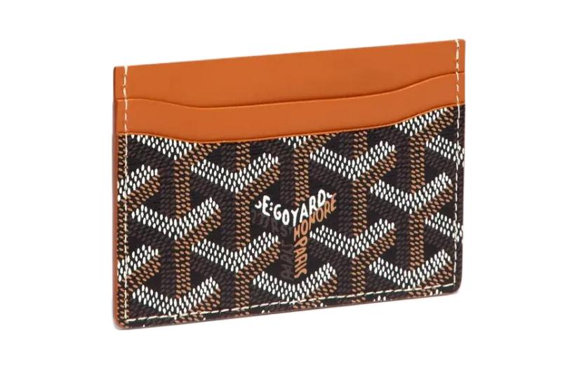 GOYARD Saint-Sulpice Canvas With Calfskin Card Clip Card Holder Unisex Brown/White/Blue Striped