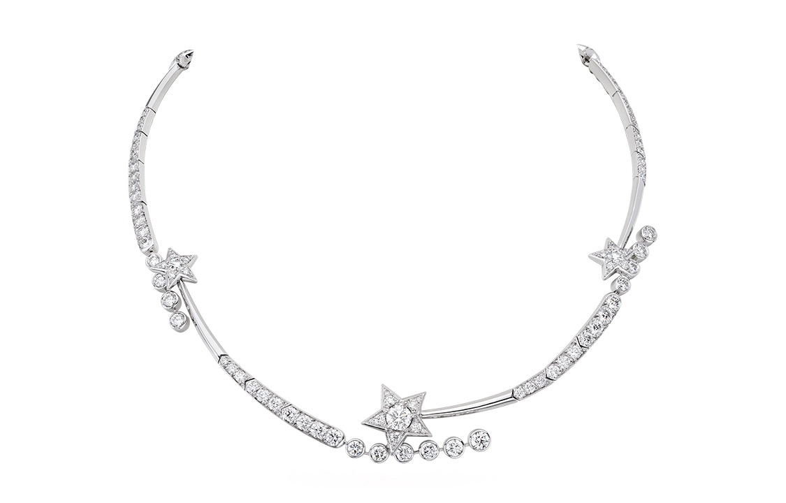 CHANEL 18K White Gold Diamonds Necklaces Women's Silver