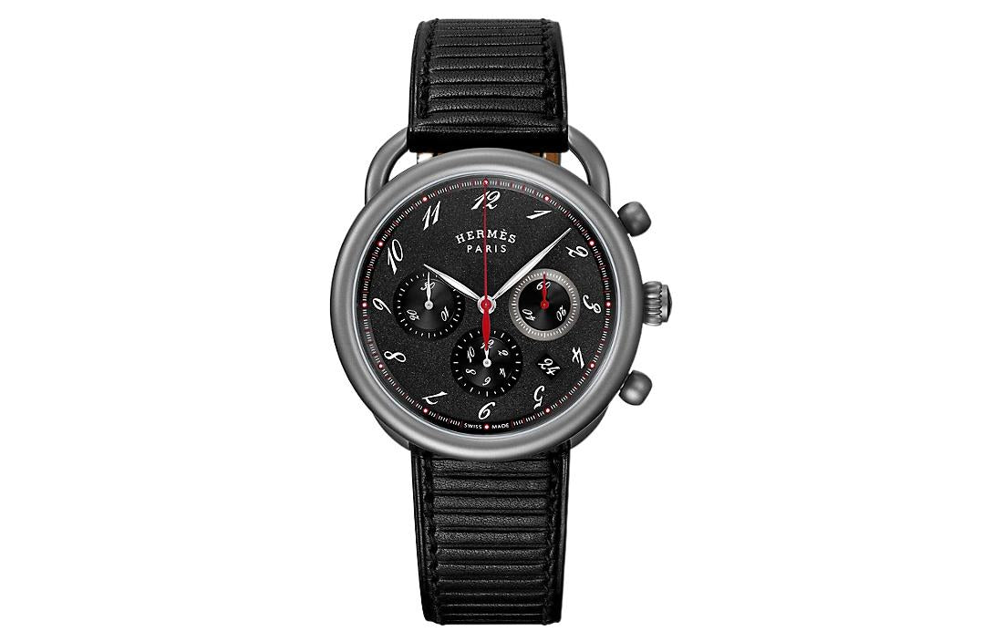 HERMES Arceau Collection Wrist Watch Automatic Mechanical Movement Calfskin Strap Black Dial Men's W055830WW00