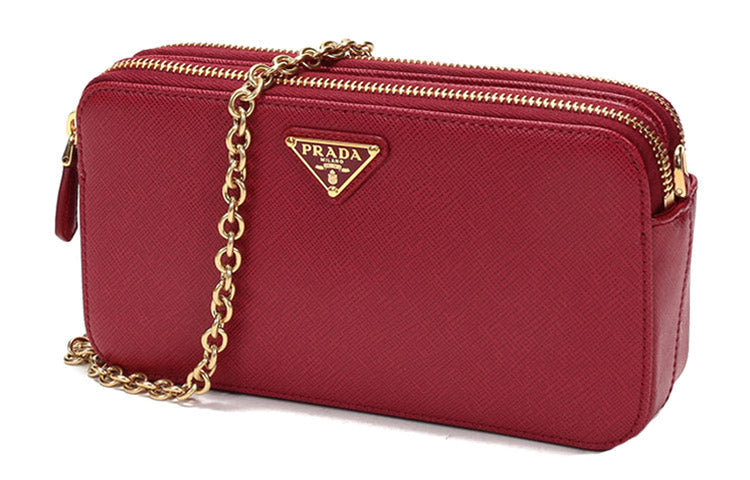 PRADA Cow Leather Shoulder Bag Women's Red