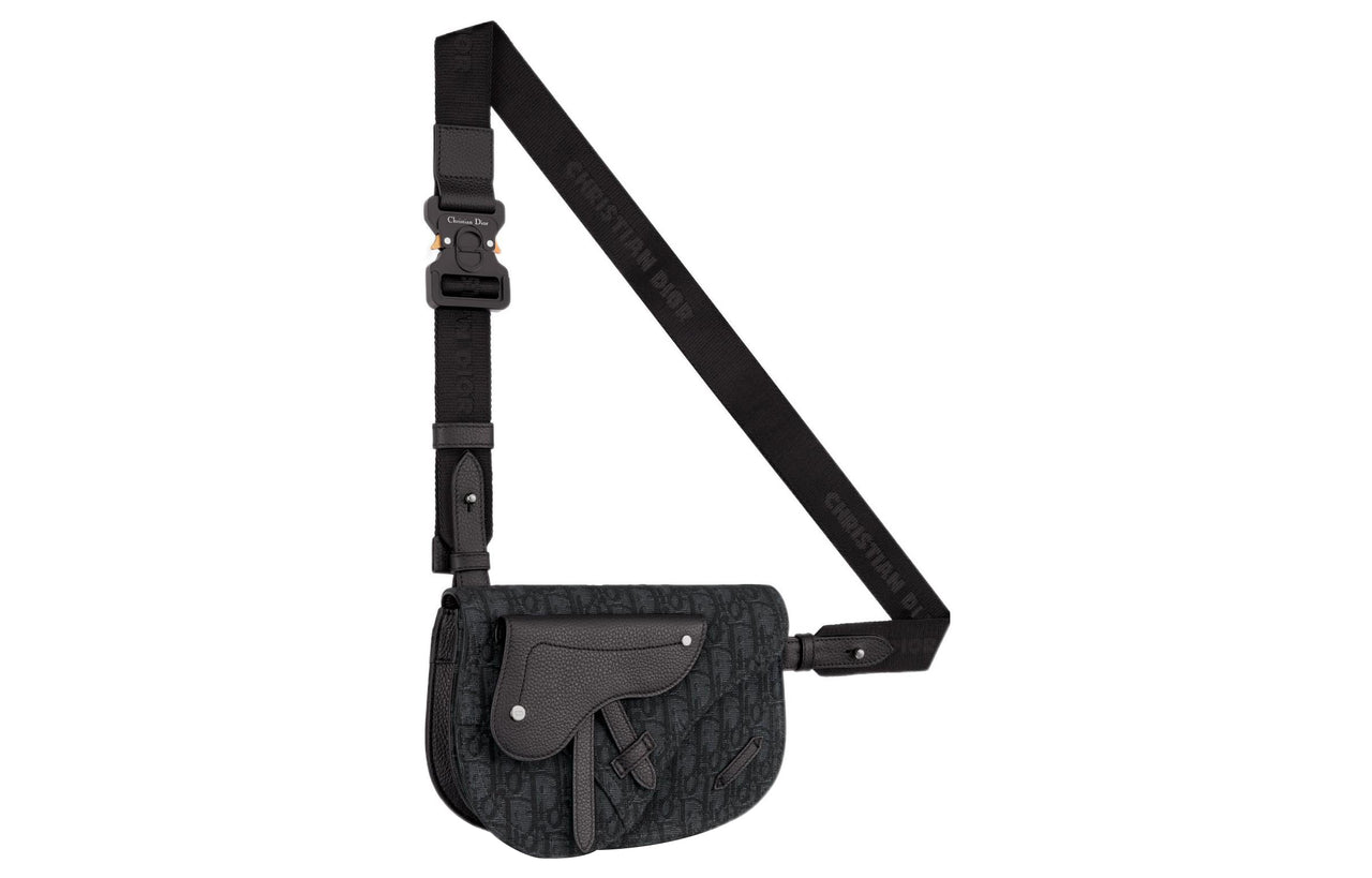 DIOR Jacquard Canvas Saddle Bag, Fanny Pack, Sling Bag, Canvas Bag, Shoulder Bag, Crossbody Bag Men's Black