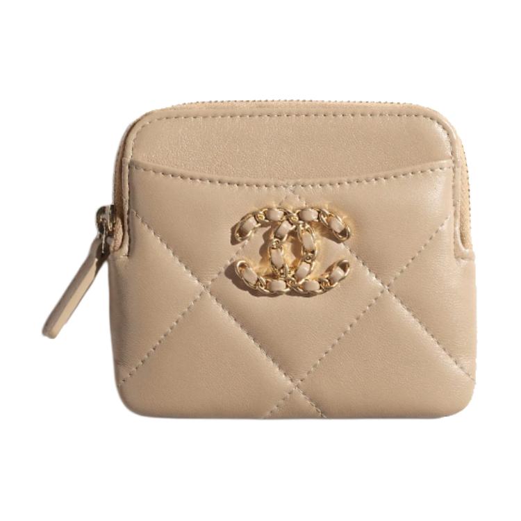 CHANEL 19Bag Lambskin Coin Purse Women's Dark Beige