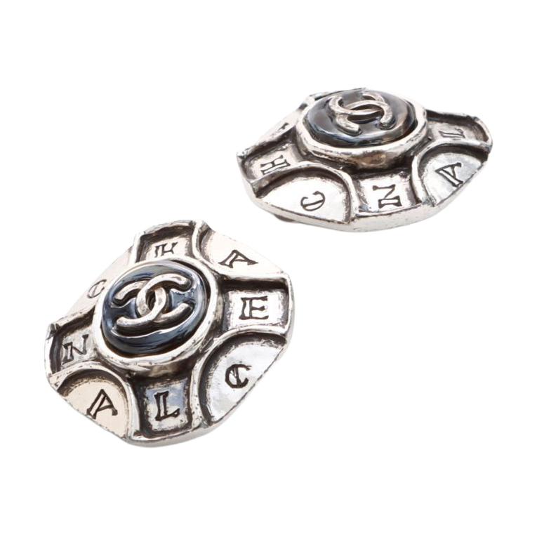 CHANEL 1999 Cc Engraved Clip on Earrings