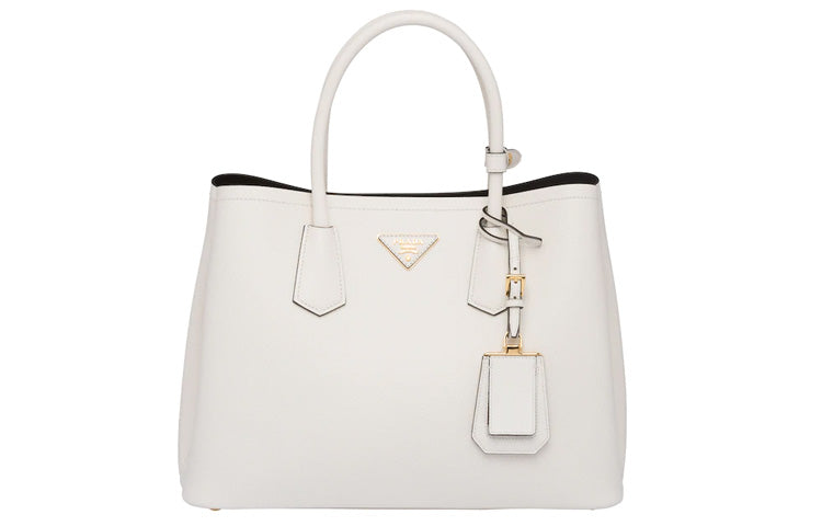 PRADA Double Leather Shoulder Bag Crossbody Bag Handbag Medium Size Women's White
