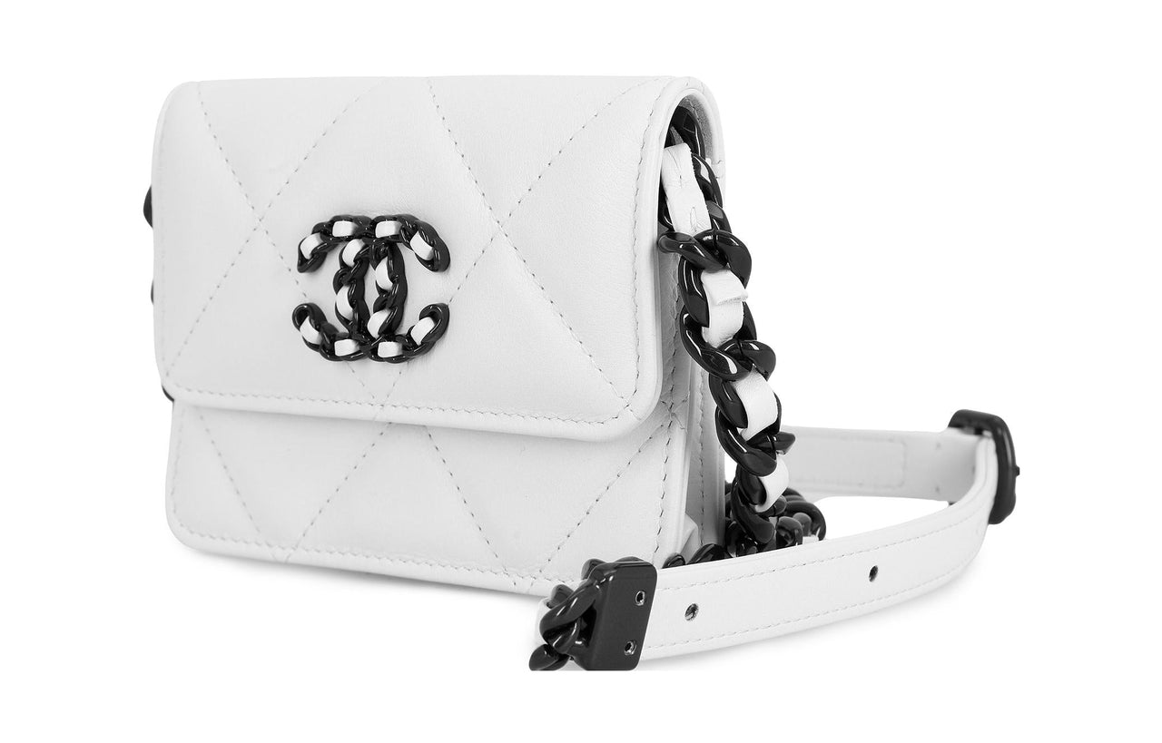 CHANEL 19Bag Lambskin Crossbody Bag Shoulder Bag Card Holder Coin Purse Women's White/Black