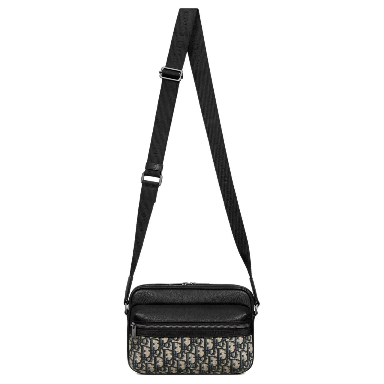 DIOR Oblique Jacquard Canvas With Grainy Surface Calfskin Messenger Bag Shoulder Bag Crossbody Bag Men's Beige & Black