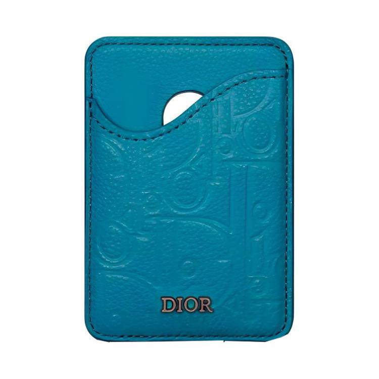 DIOR Leather Card Holder Unisex Blue
