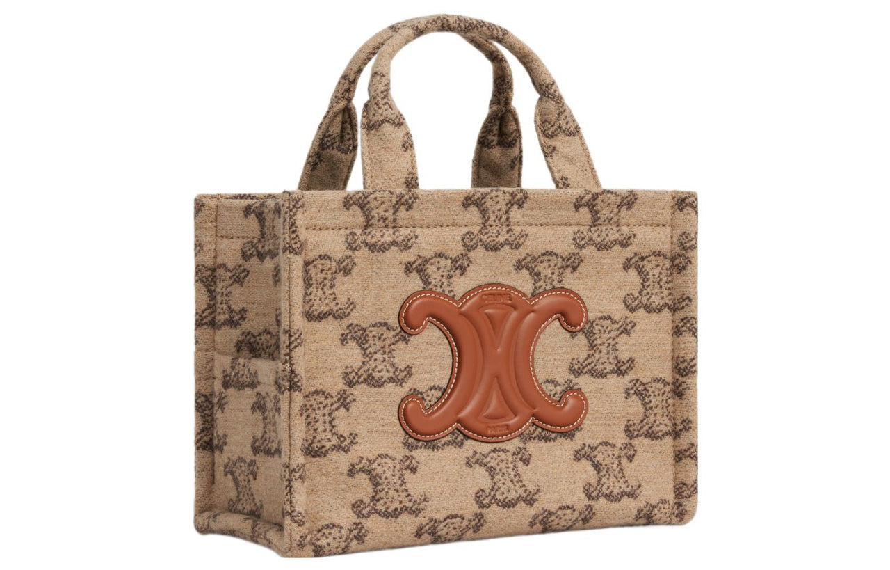 CELINE Cabas Thais Fabric Cow Leather Patchwork Tote Bag Shopping Bag Handbag Small Size Women's Camel