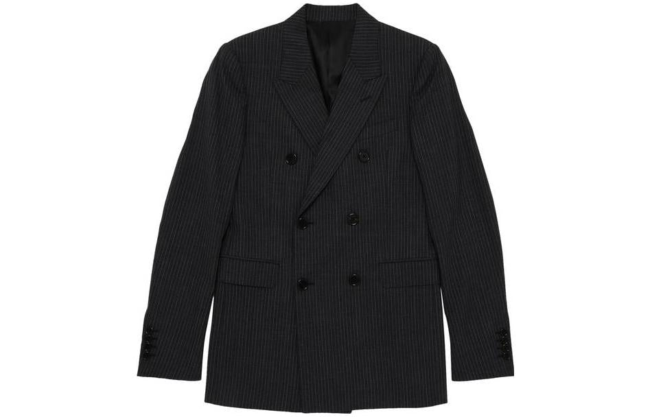 CELINE Double Breasted Pinstriped Wool Blazer