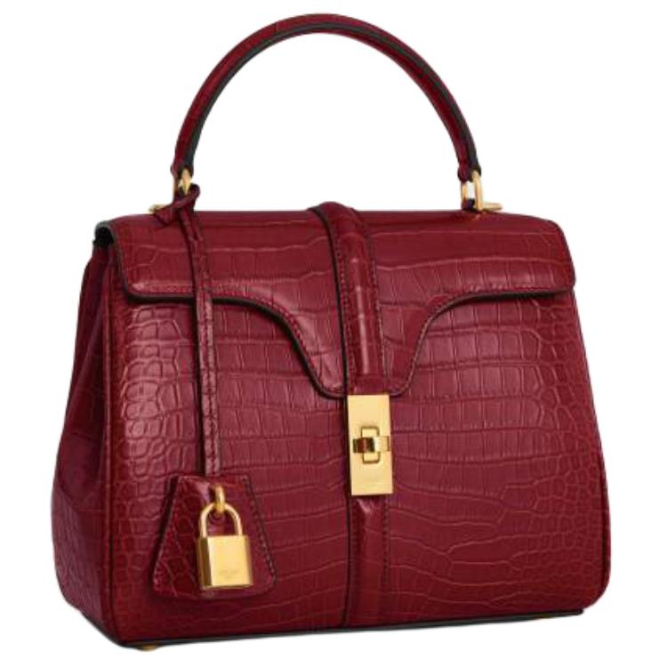 CELINE Crocodile Leather Shoulder Bag Crossbody Bag Handbag Small Size Women's Light Burgundy