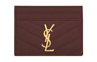 SAINT LAURENT Monogram Quilting Leather Card Clip Card Holder Women's Dark Red