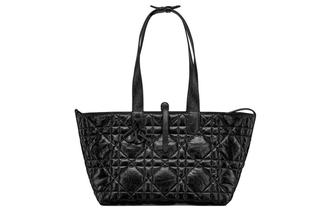 DIOR Wrinkled Cow Leather Tote Bag, Shopping Bag, Shoulder Bag, Handbag Regular Women's Black
