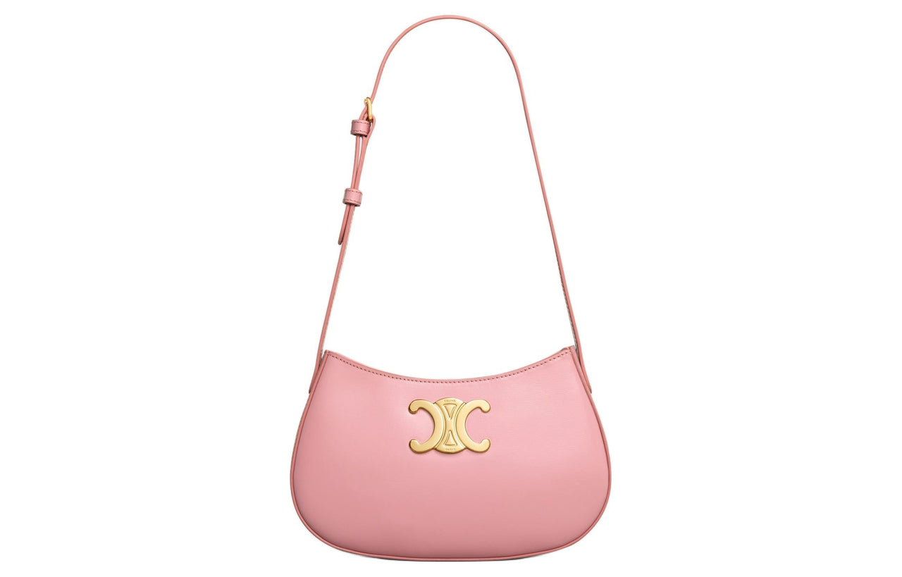 CELINE Cow Leather Handbag Shoulder Bag Women's Rose