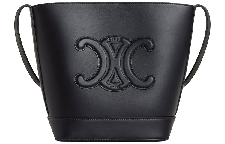 CELINE Cuir Triomphe Smooth Cow Leather Bucket Bags Shoulder Bag Crossbody Bag Small Size Women's Black