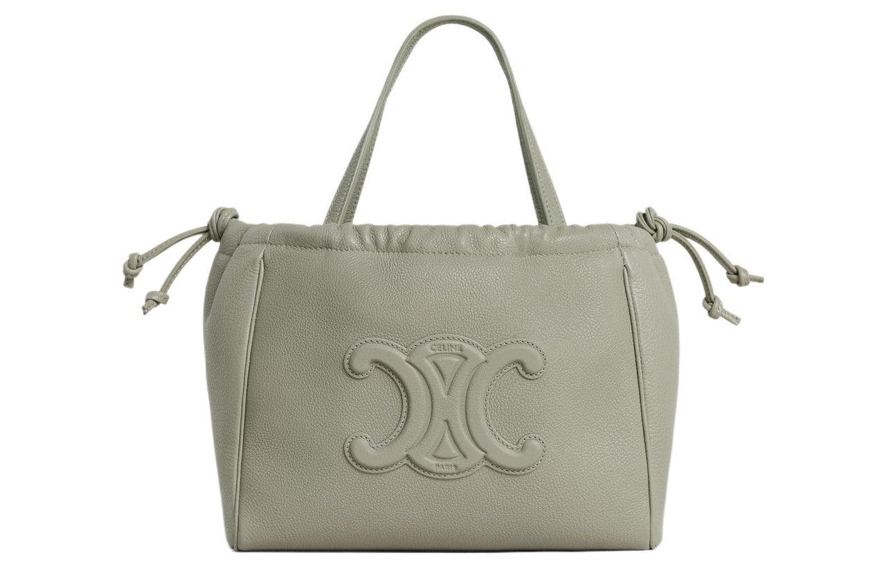 CELINE Cabas Grained Cow Leather Shoulder Bag Crossbody Bag Handbag Small Size Women's Gray Green