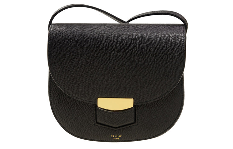 CELINE Calfskin Saddle Bag Shoulder Bag Crossbody Bag Small Size Women's Black