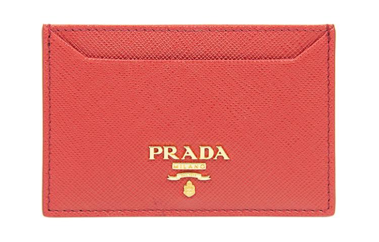 PRADA Cow Leather Card Holder Women's Red