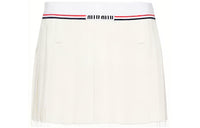MIU MIU Logo Waistband Pleated Mini Skirt