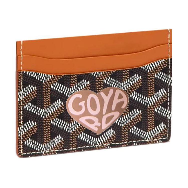 GOYARD Saint-Sulpice Canvas With Calfskin Card Clip Card Holder Unisex Tan With Gray Pink Small Heart