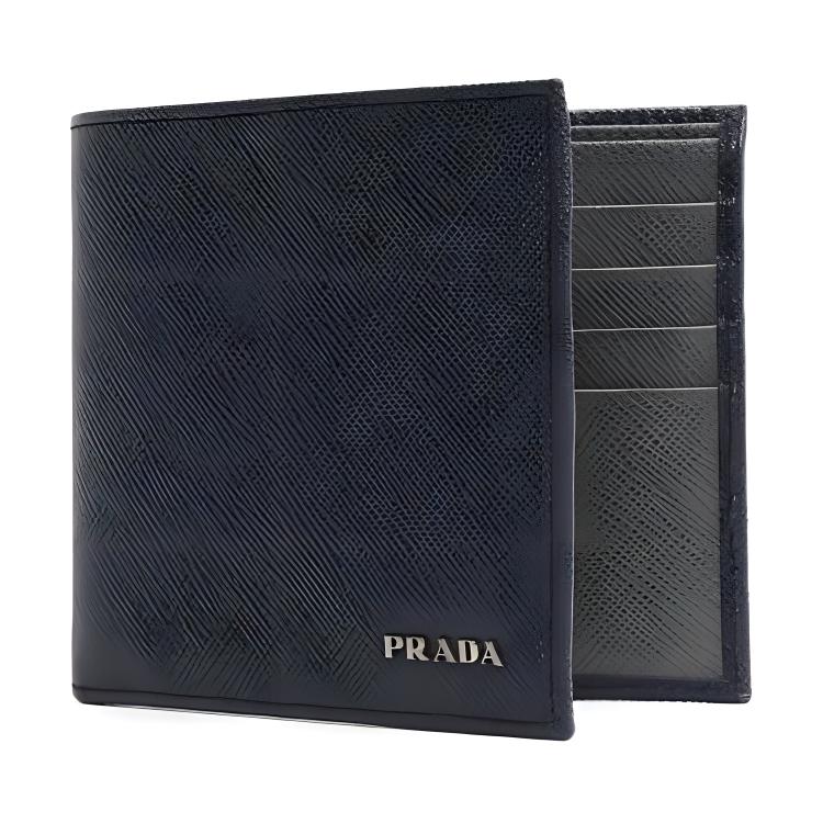 PRADA Cow Leather Wallet Men's Marine Blue & Gray