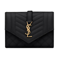 SAINT LAURENT Monogram Cow Leather Patchwork With Sheepskin Wallets Card Holders Women's Black