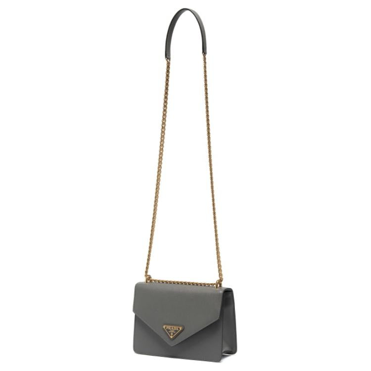 PRADA Cow Leather Crossbody Bag Shoulder Bag Women's Gray