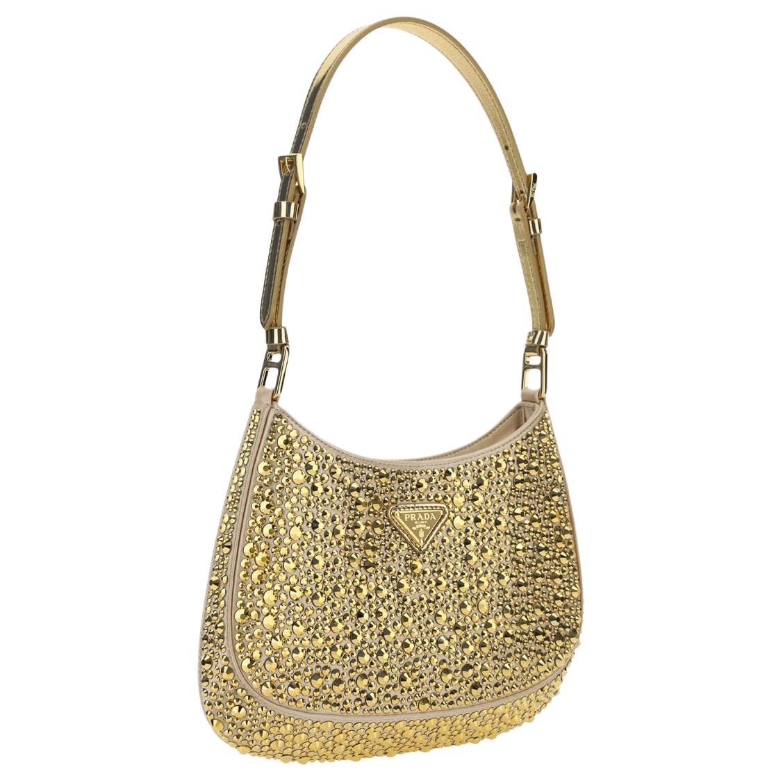 PRADA Cleo Crystal Shoulder Bag Mini Women's Gold